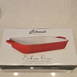 Eternal Living Red Enameled Cast Iron Baker Pan 16"